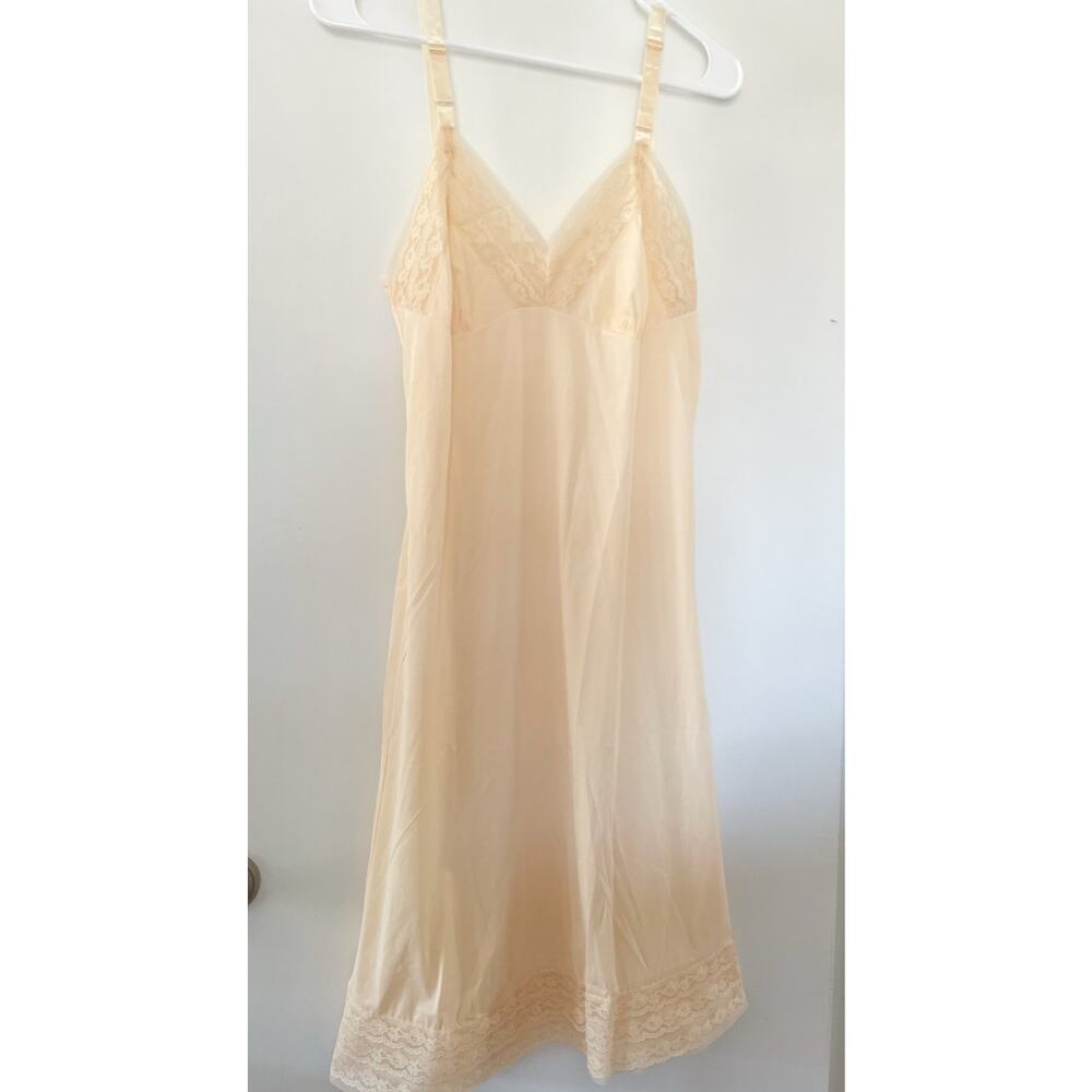 Vintage Philmaid Cream Colored Silky Slip Dress With Lace Detail Size 36